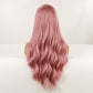 26 Inches Long Curly Pink Wigs with Bangs and Black Roots Synthetic Wigs Women's Wigs for Daily or Cosplay Use LC6124-1