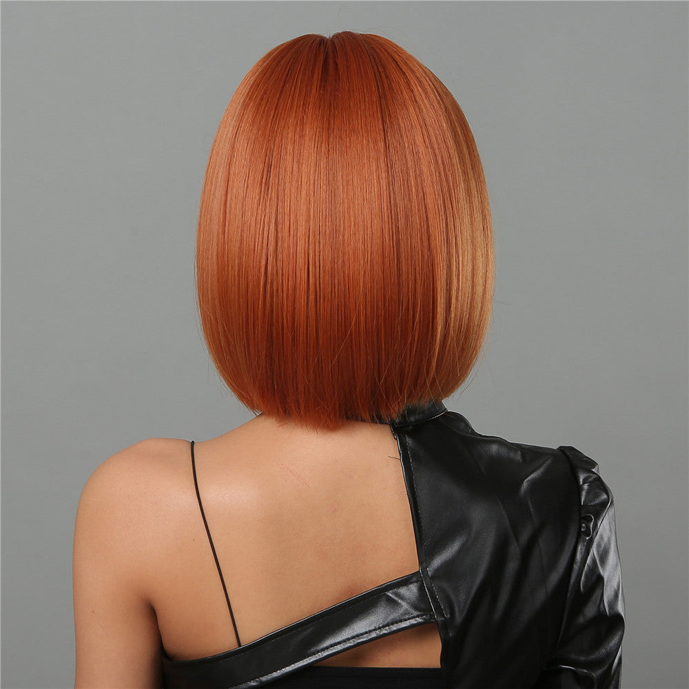 short straight bobo wigs orange with bangs wigs for women for daily life LC2071-3