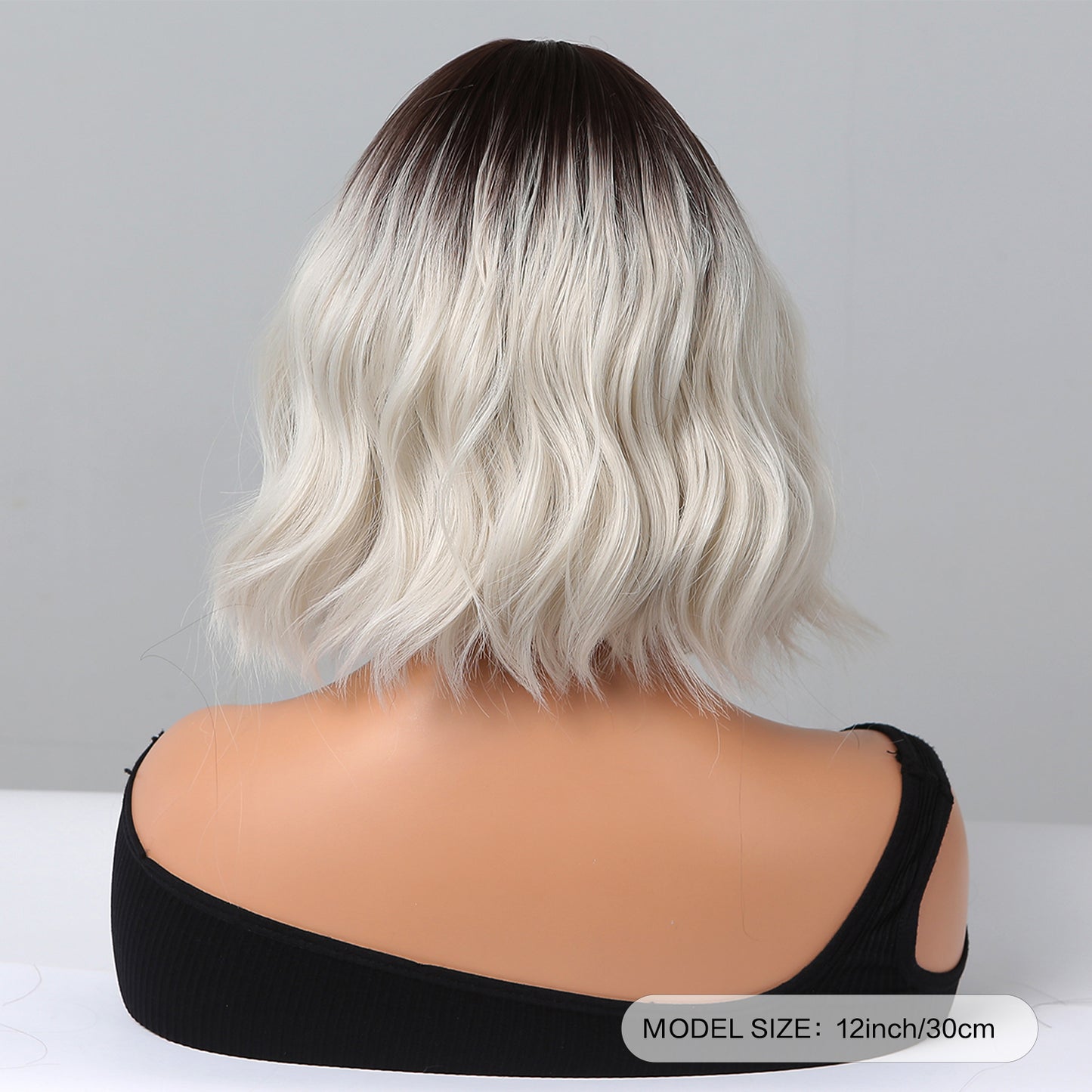 14 Inch Short Curly Black Ombre Silver Wig Synthetic Wig Women's Wig | WL1077-2