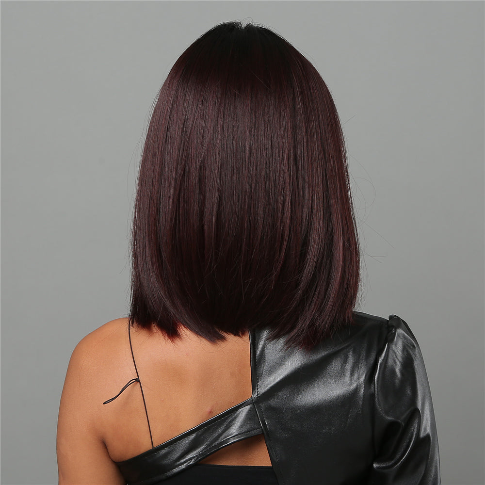 short straight bobo wigs black ombre red with bangs wigs for women for daily life LC2054-1