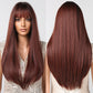 28 inch Long straight wigs black ombre wine red Wigs with bangs wigs LC2096-2