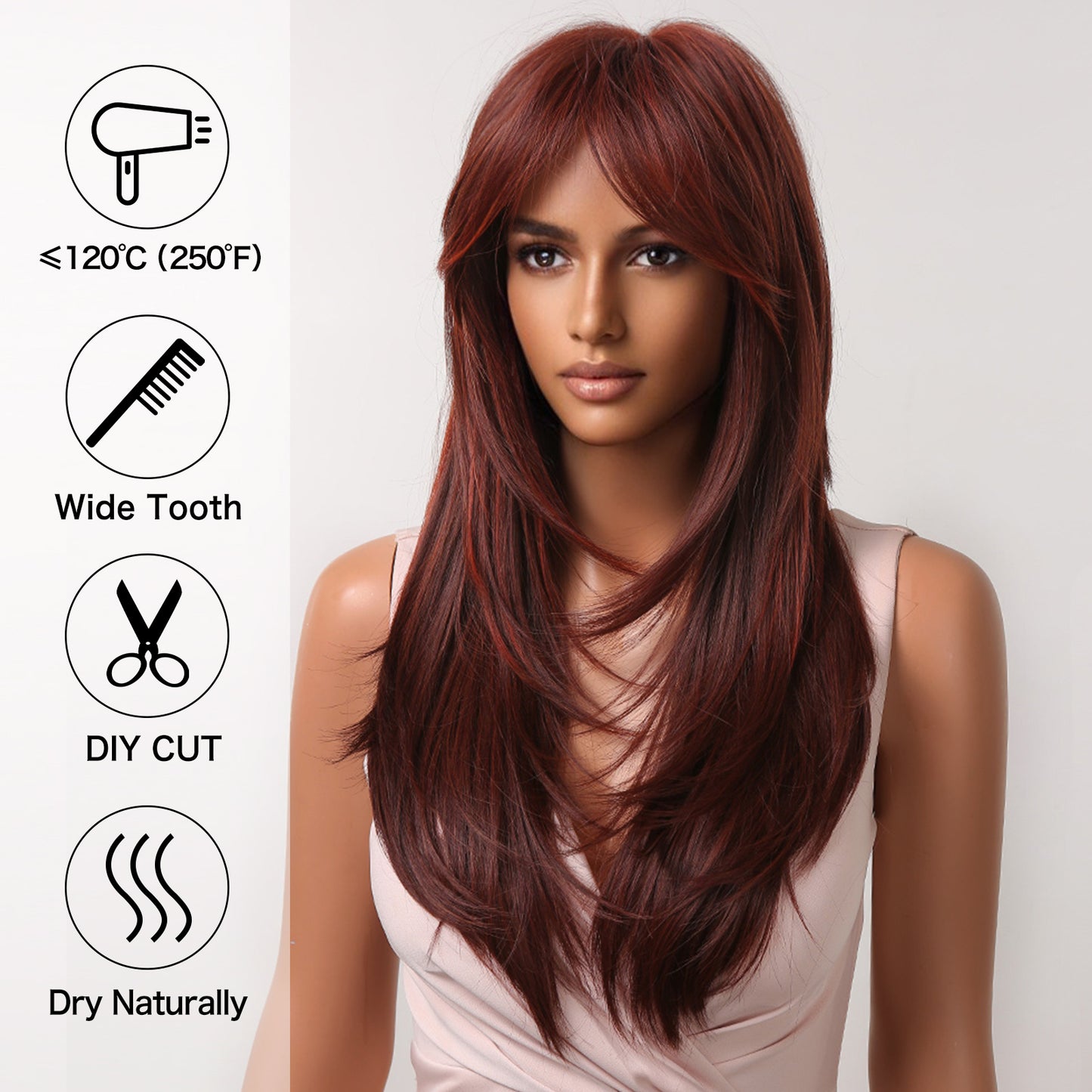 22 Inch-long red straight wigs with bangs wigs for women LC2068-3