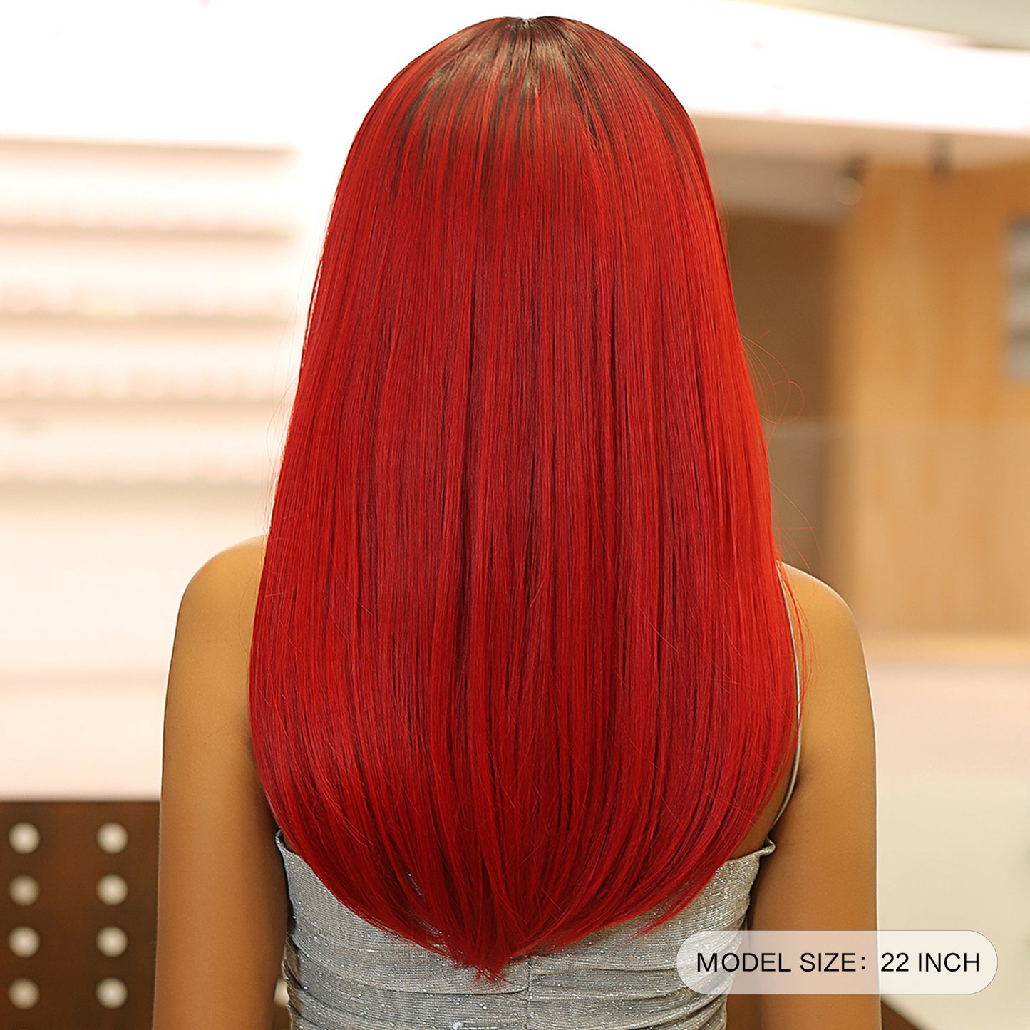 22 Inch red Long straight wigs with bangs wigs for Women for Daily WL1084-2