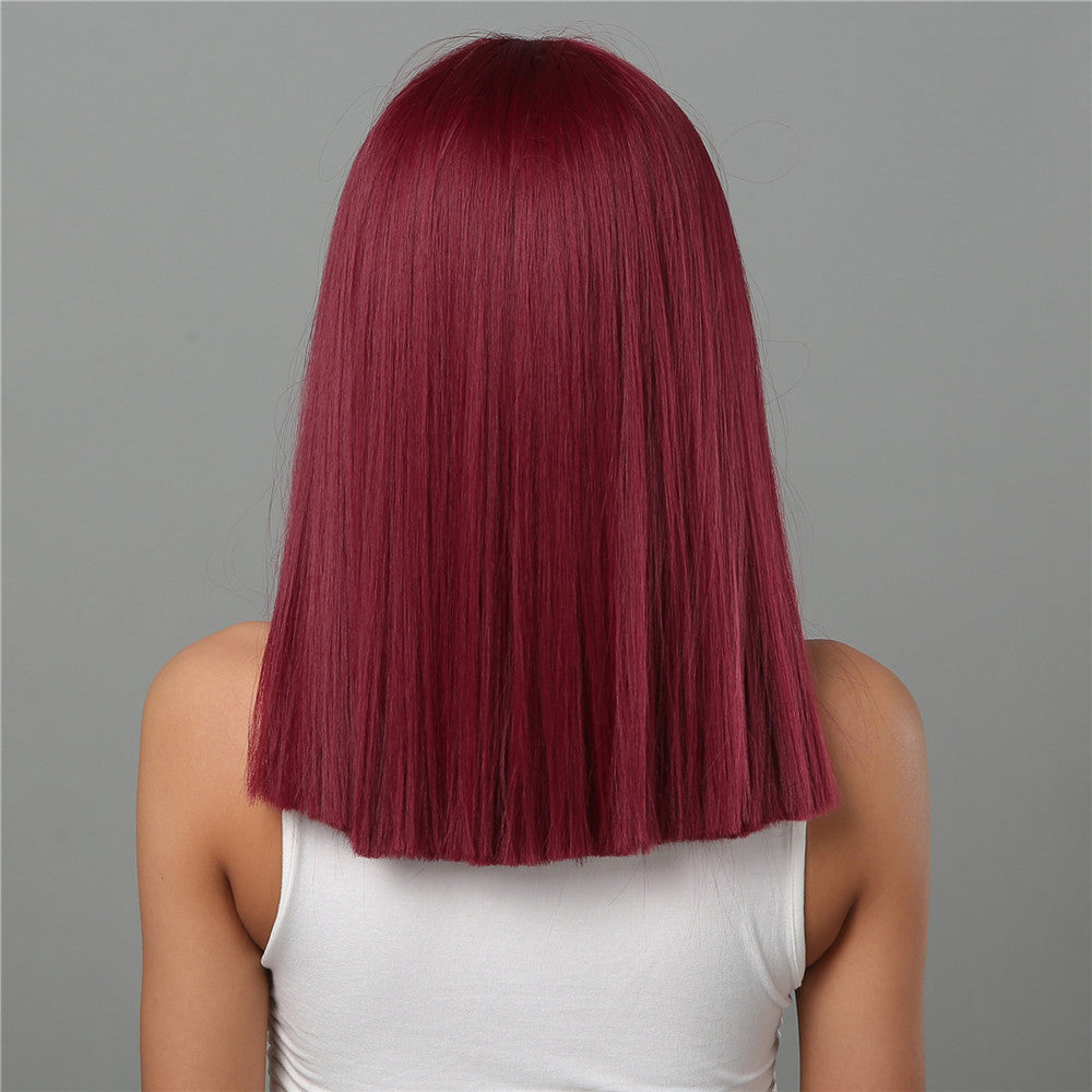 18 Inch Long Straight Wine Red Wigs with Bangs Wigs for Women LC2072-1