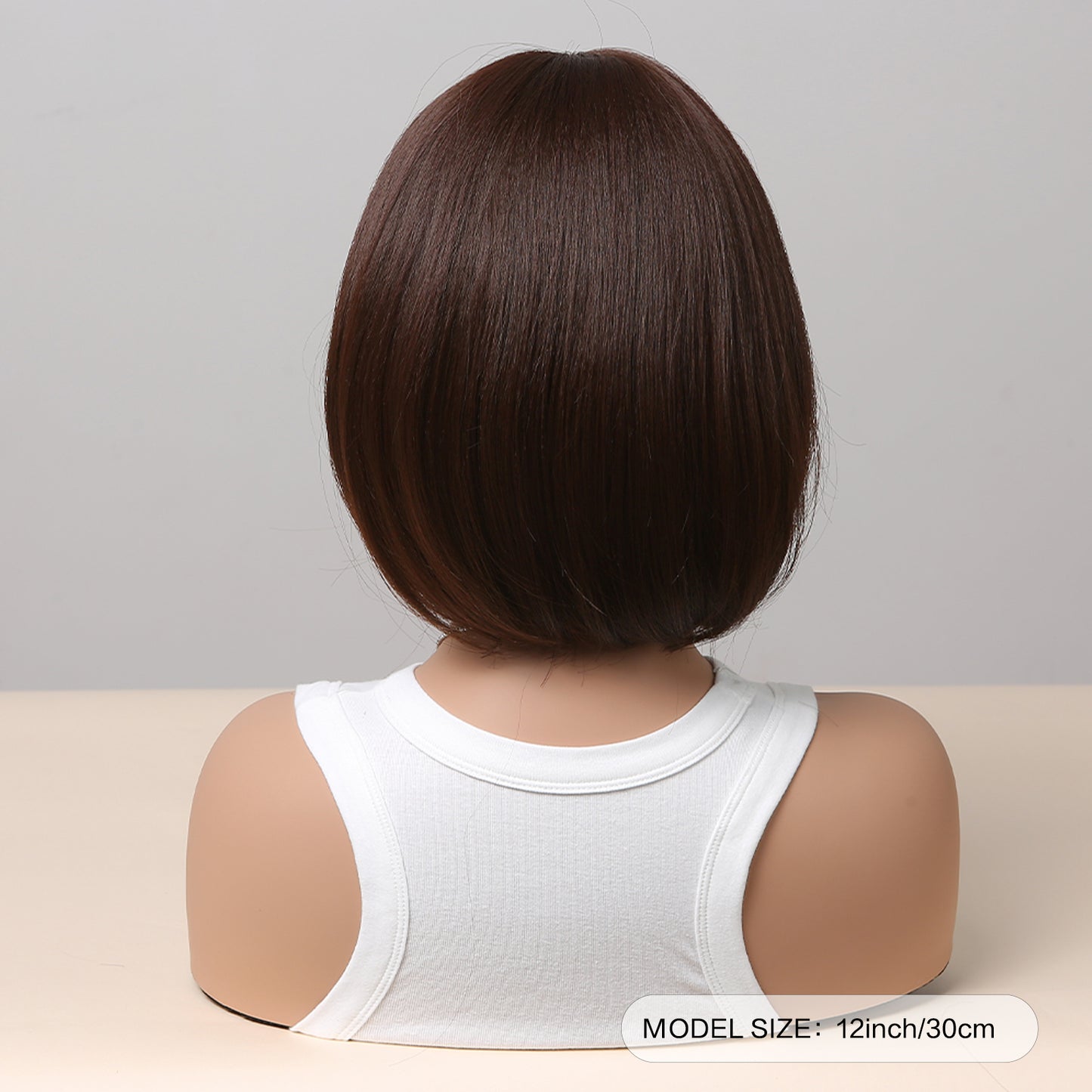 12 inch hort straight brown Bob wig with bangs Women's wig for daily  or cosplay use SS155-1