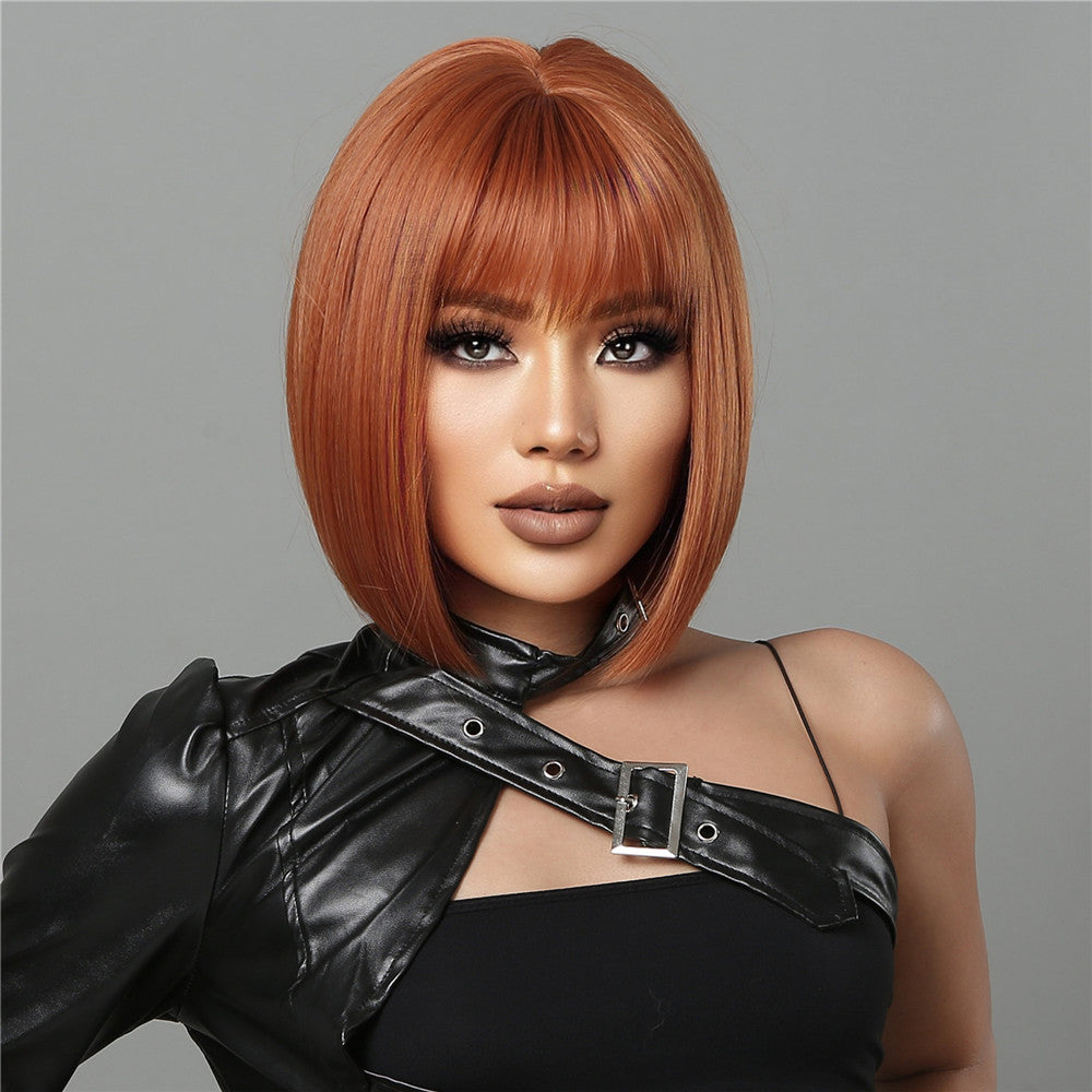 short straight bobo wigs orange with bangs wigs for women for daily life LC2071-3