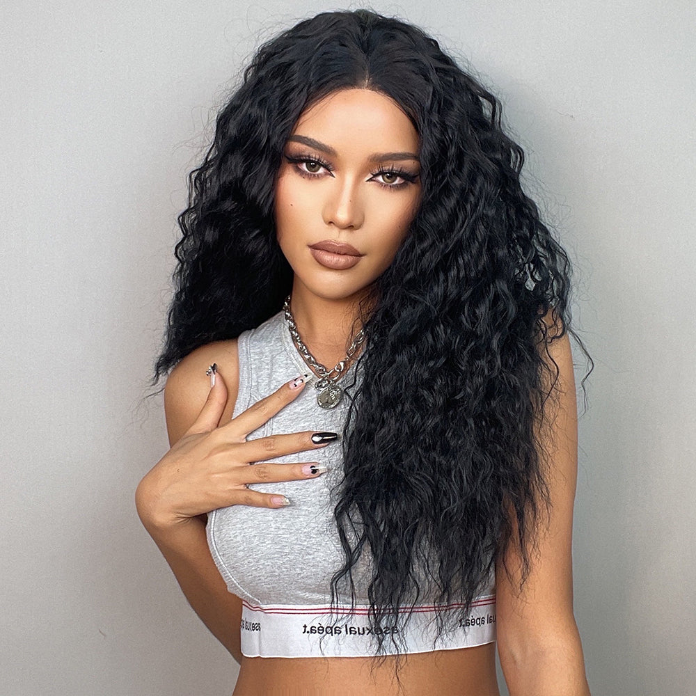 [Lace Front] 26inch Wave Lace Front Wigs for Black Women, Wavy Wig Pineapple Wave Natural Color HC11030-1