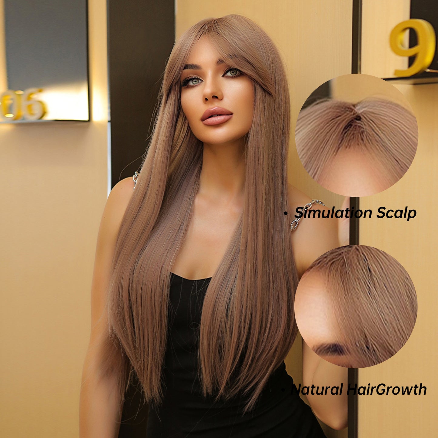 26 Inches Long Straight Blonde Wigs with Bangs Women's Wigs for Daily,Party or Cosplay Use WL1025-1