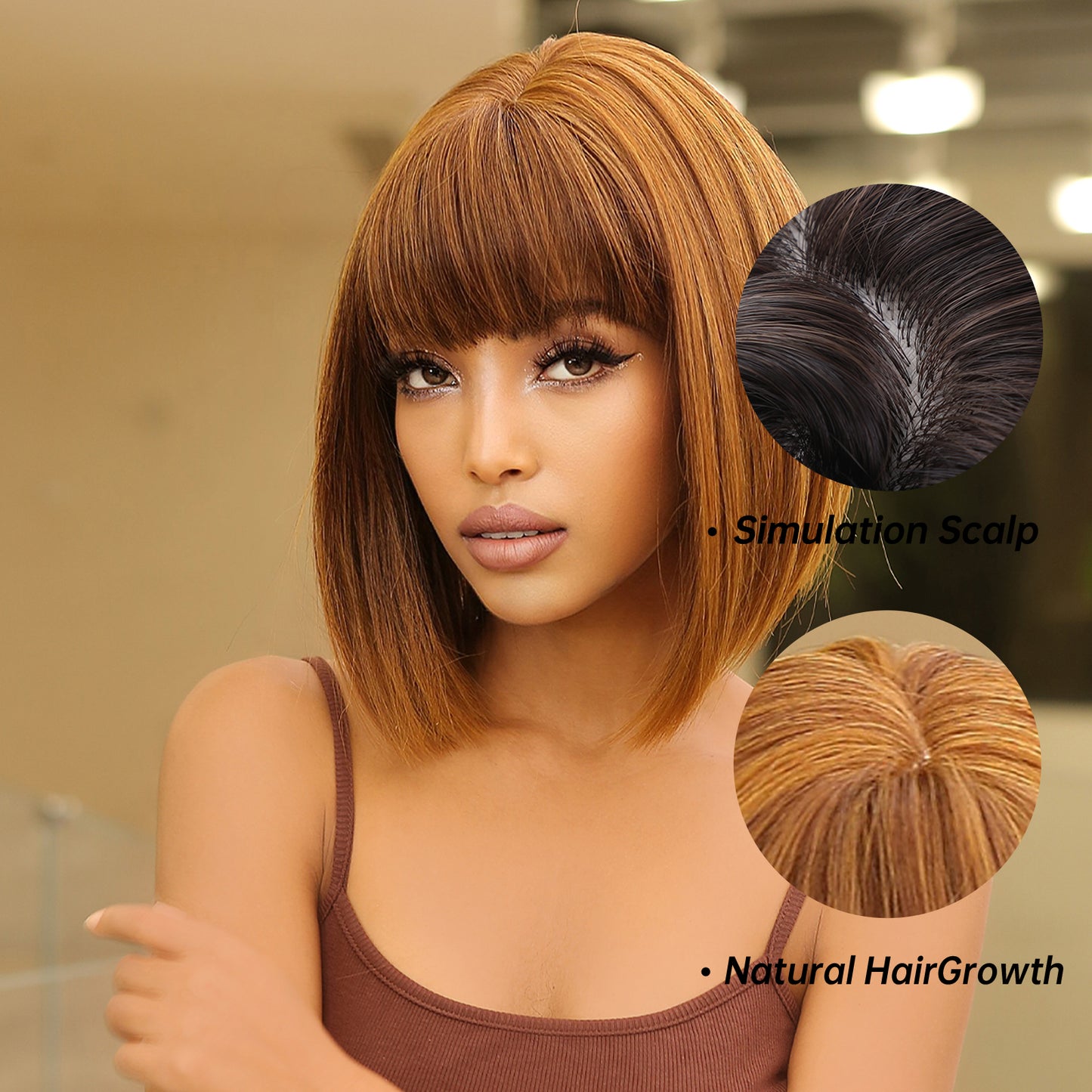 14 Inch short straight bobo wigs blonde wigs with bangs wigs for women LC2071-2