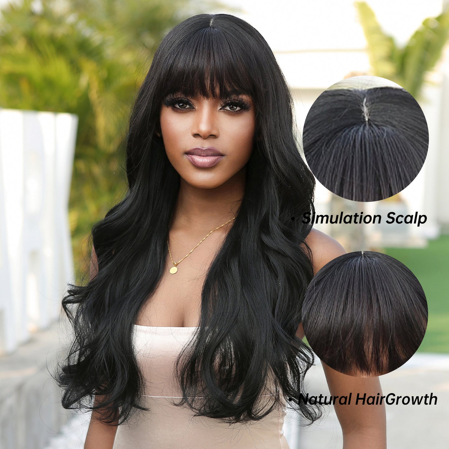 28 Inches Long Curly Black Wigs with Bangs Synthetic Wigs Women's Wigs for Daily or Cosplay Use WL1113-2