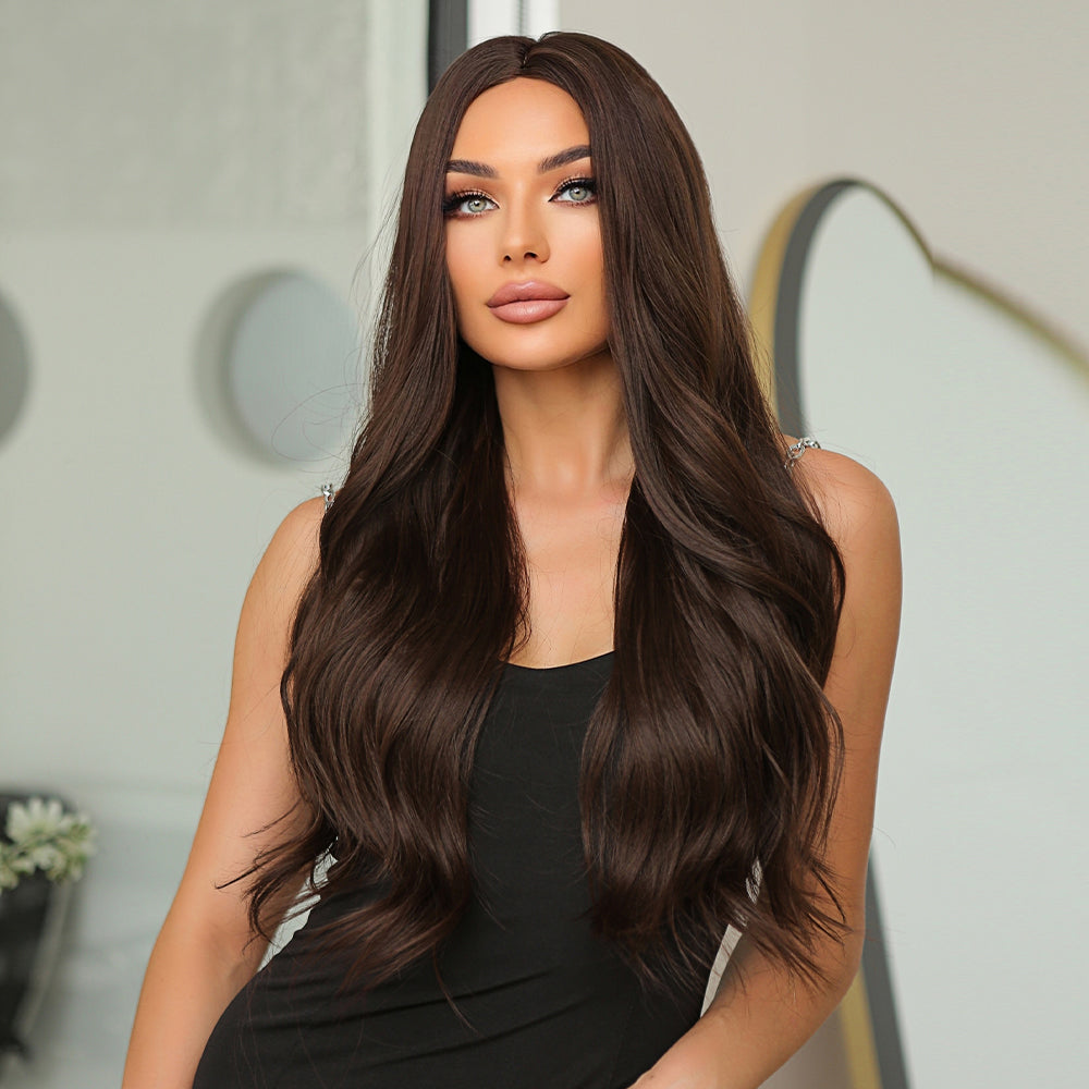 26 Inch Dark Bronwn Long Wavy Wigs for Women LC475-1