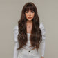 28 Inches Long Curly Brown Wigs wirh Bangs and Blonde Highlight Women's Wigs for Daily or Cosplay Use LC2074-4