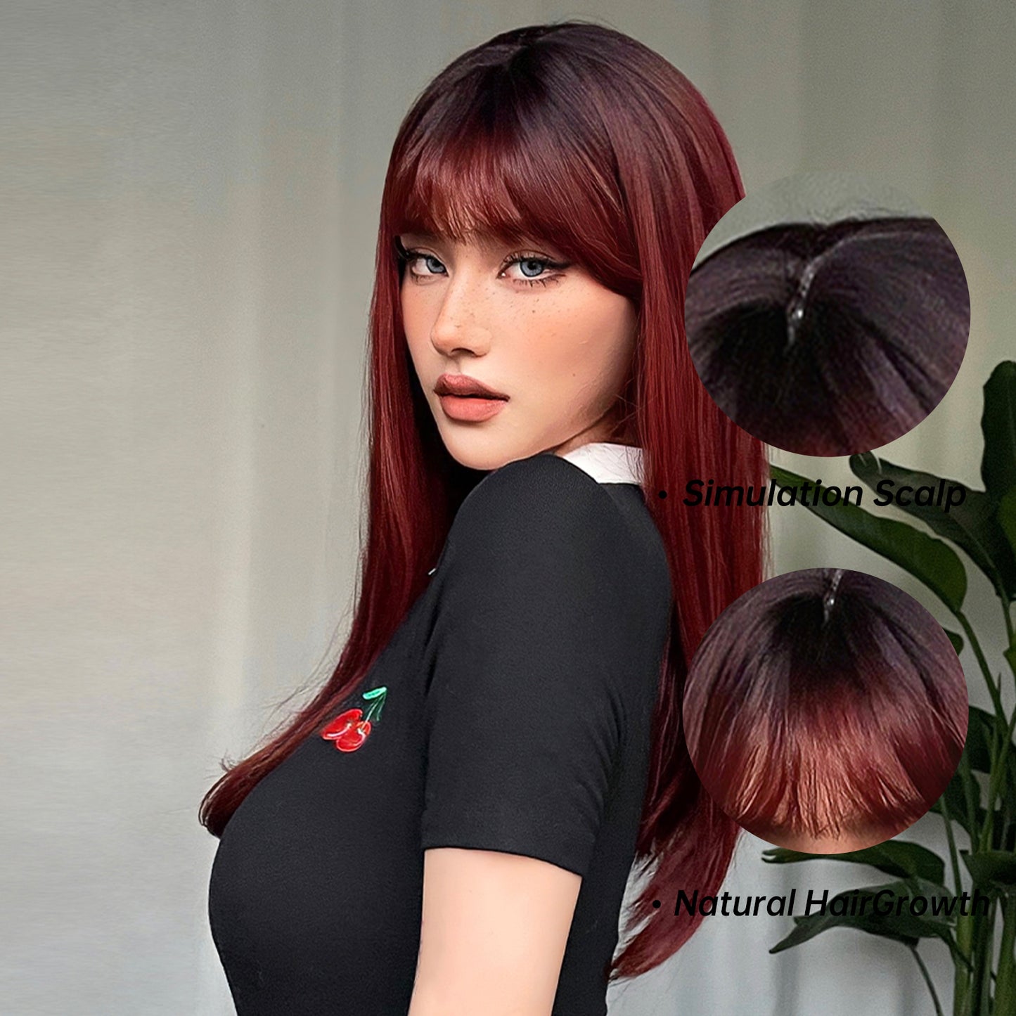 18 Inch long straight wigs red with bangs wigs for women WL1084-1