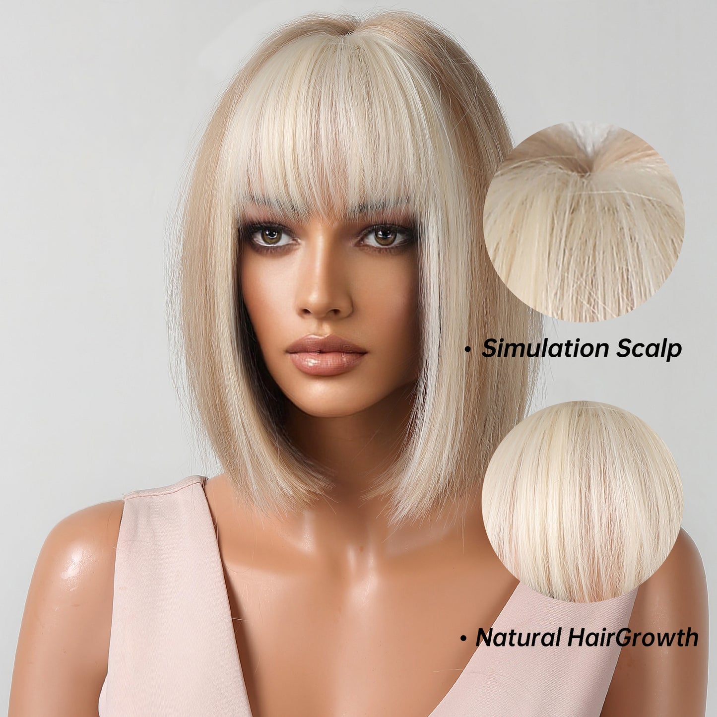 12 Inches Short Straight Blonde Bobo Wigs with Ivory Bangs Synthetic Wigs for Women Daily Use LC2080-10