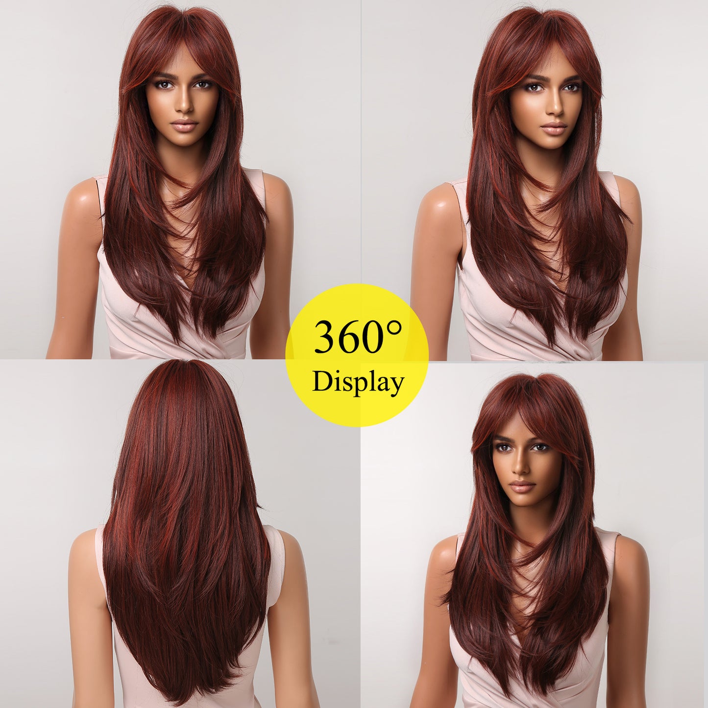 22 Inch-long red straight wigs with bangs wigs for women LC2068-3