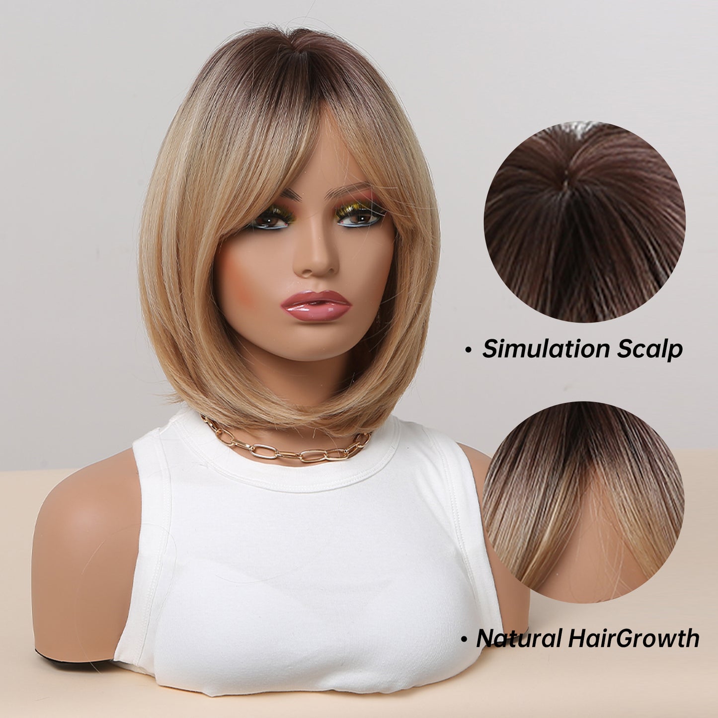 14 Inches Long Straight Blonde Bobo Wigs Synthetic Fiber Wigs Women's Wigs Daily Use for Party or Cosplay Photos WL1045-1