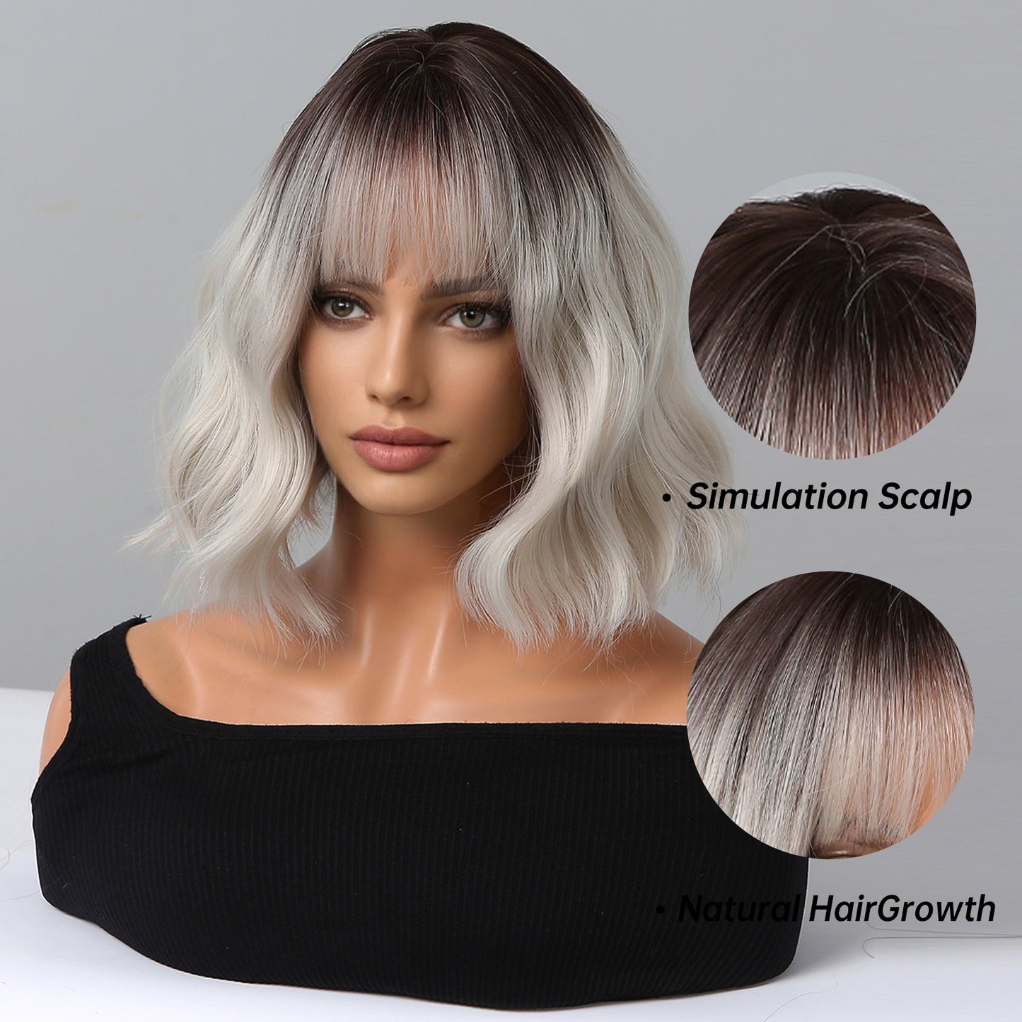 14 Inch Short Curly Black Ombre Silver Wig Synthetic Wig Women's Wig | WL1077-2