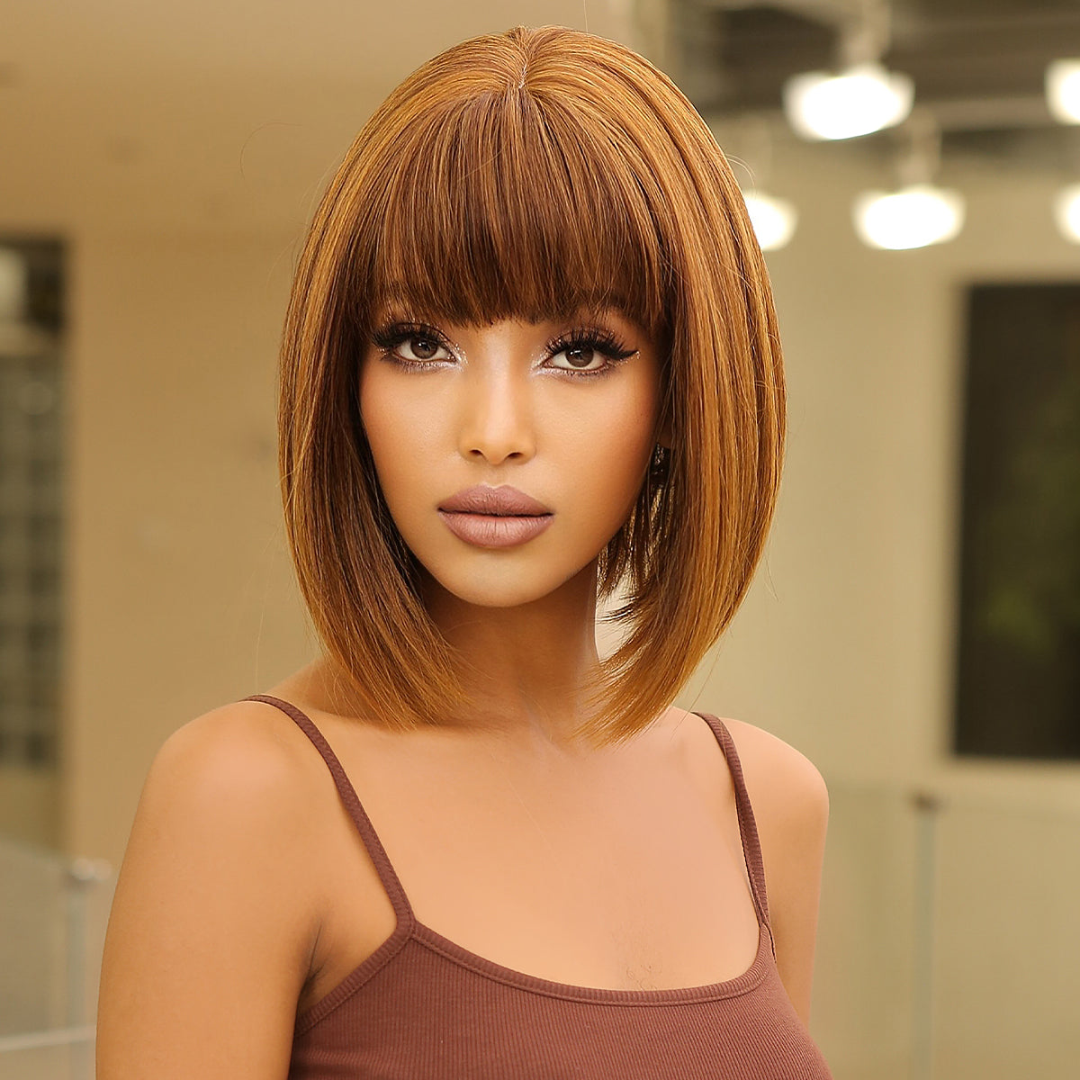 14 Inch short straight bobo wigs blonde wigs with bangs wigs for women LC2071-2