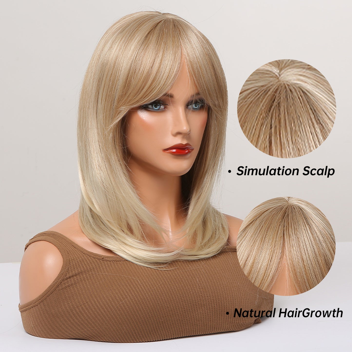 long straight wigs blonde with middle bangs wigs for women for daily life LC242-3