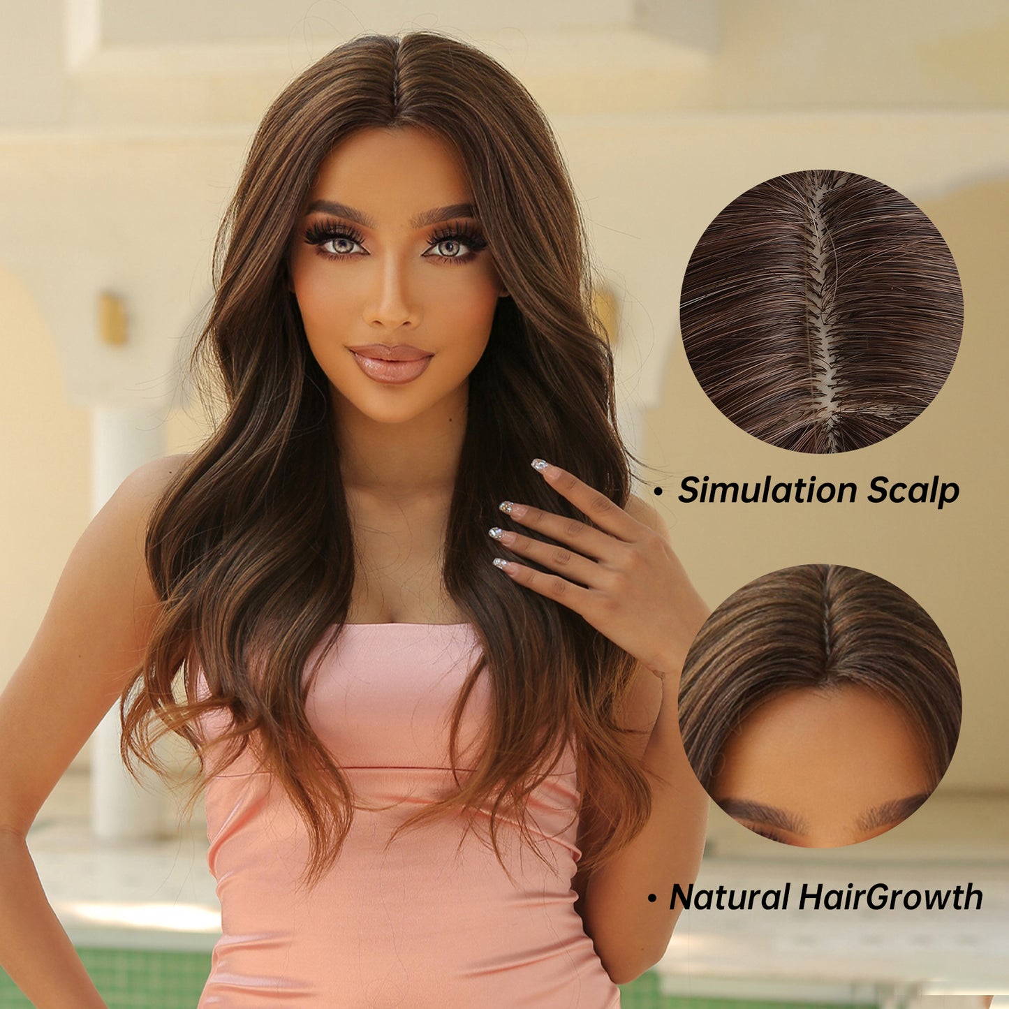 [Lace Front] 32 Inch long curly wigs brown wigs with lace front wigs FTL067-1