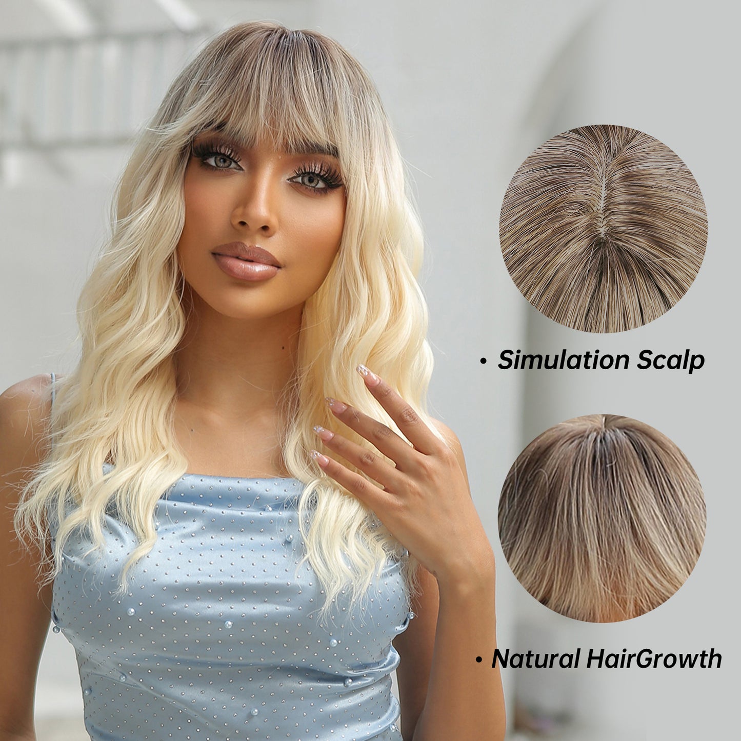 24 Inches Long Platinum Wigs with Bangs Synthetic Wigs Women's Wigs for Daily Use Party or Cosplay Taking Photos LC290-1