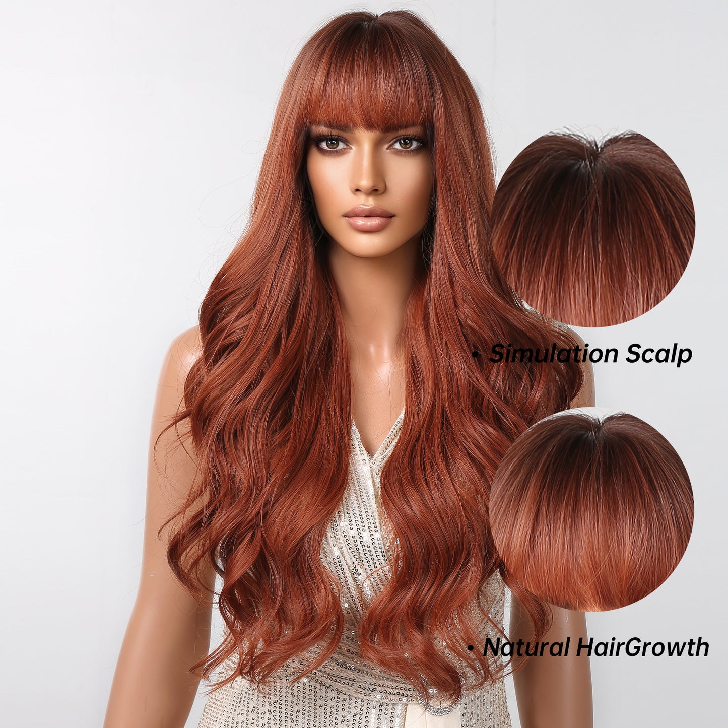 30 Inch brown long curly wigs with bangs wigs for women LC2097-2