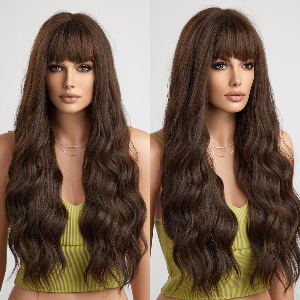 28 Inches Long Curly Brown Wigs Synthetic Wigs Women's Wigs for Daily Use Party or Cosplay Taking Photos LC222-2