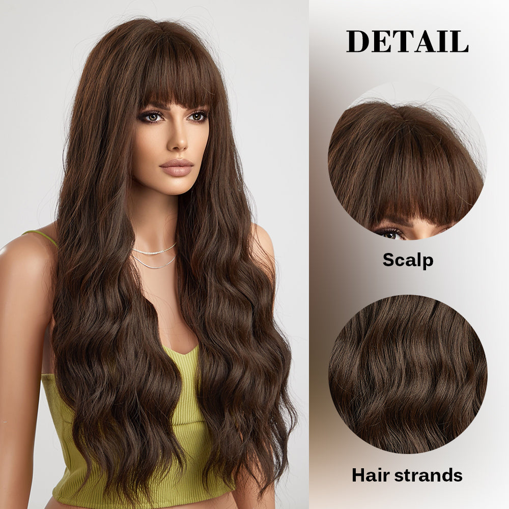 28 Inches Long Curly Brown Wigs Synthetic Wigs Women's Wigs for Daily Use Party or Cosplay Taking Photos LC222-2