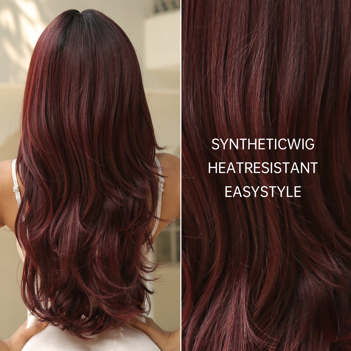 26 Inches Long Curly Wine Red Wigs with Bangs Synthetic Wigs Women's Wigs for Daily or Cosplay Use LC8074-1