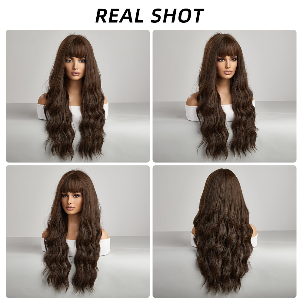 28 Inches Long Curly Brown Wigs Synthetic Wigs Women's Wigs for Daily Use Party or Cosplay Taking Photos LC222-2