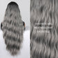 [Lace Front] 32 Inch Ombre Brown To Ash Grey Long Wavy   Wigs For Women HC11059-4