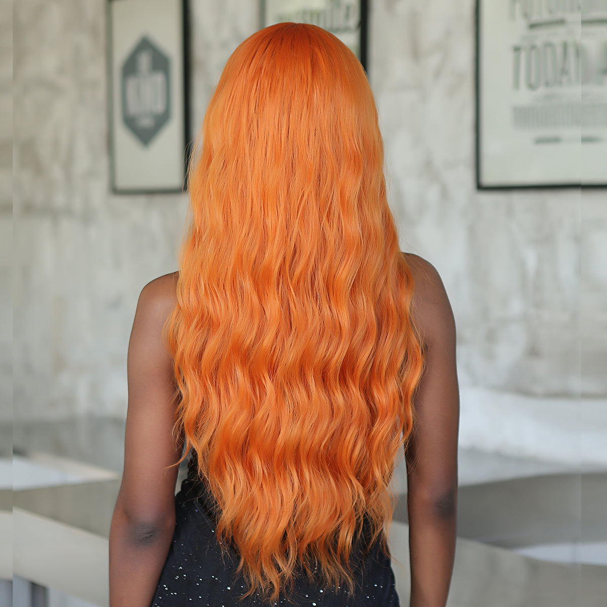 26 Inch orange curly wigs with bangs wigs for Women WL1115-2