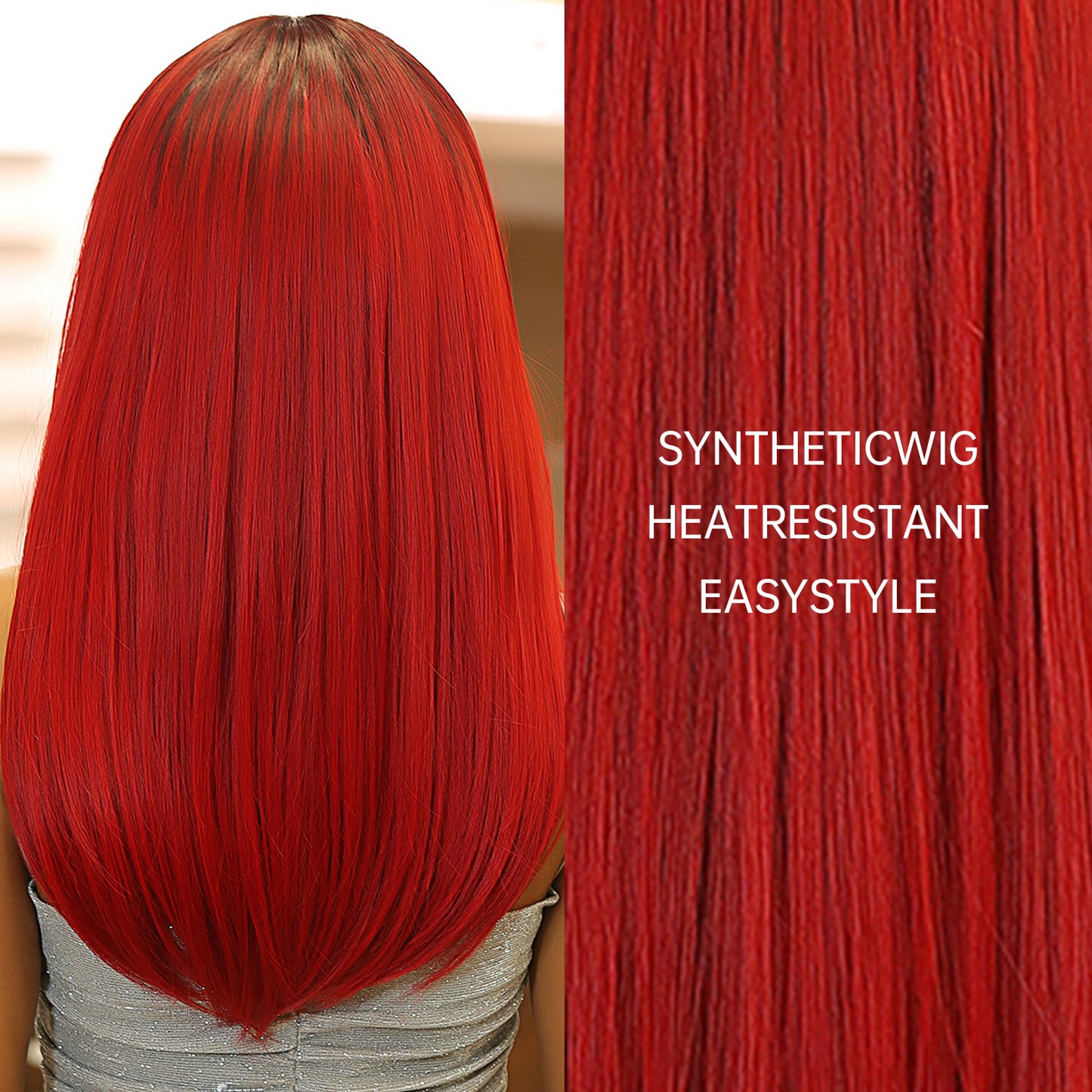 22 Inch red Long straight wigs with bangs wigs for Women for Daily WL1084-2