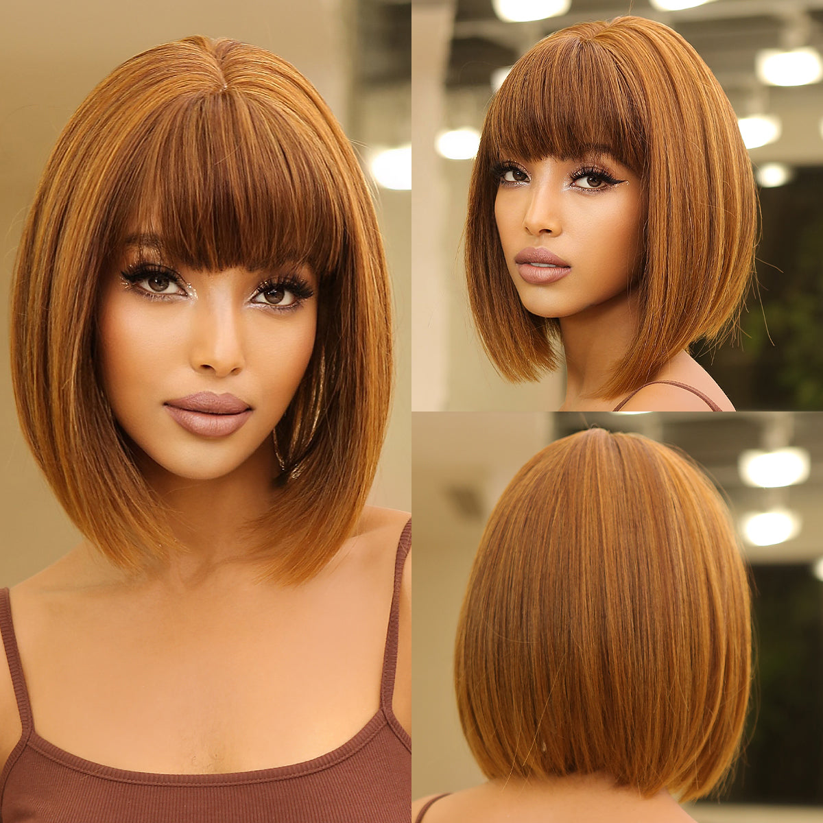 14 Inch short straight bobo wigs blonde wigs with bangs wigs for women LC2071-2