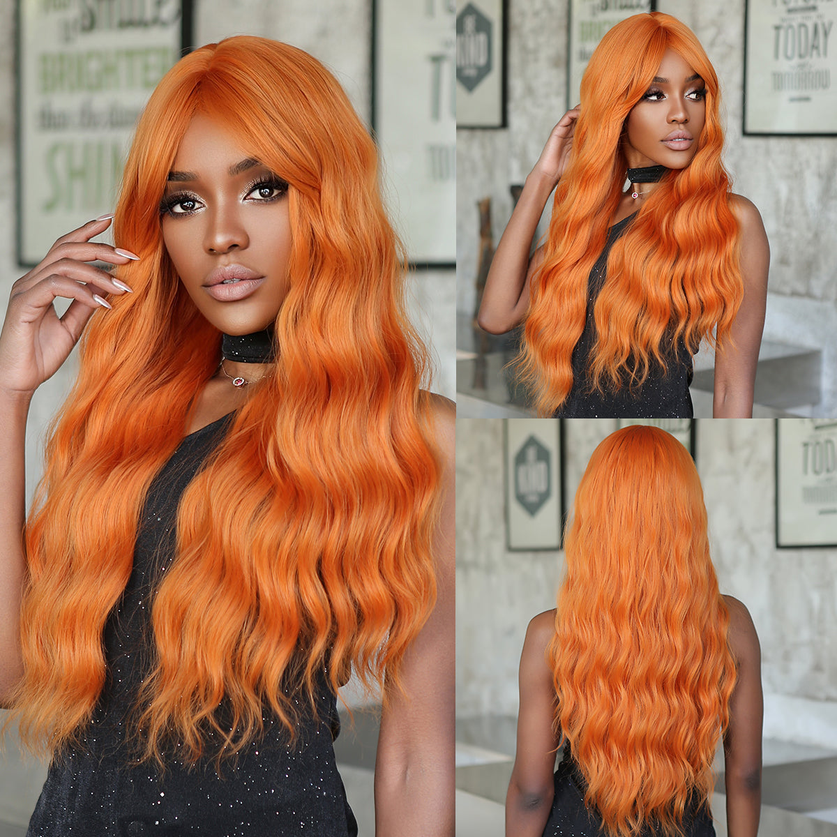 26 Inch orange curly wigs with bangs wigs for Women WL1115-2