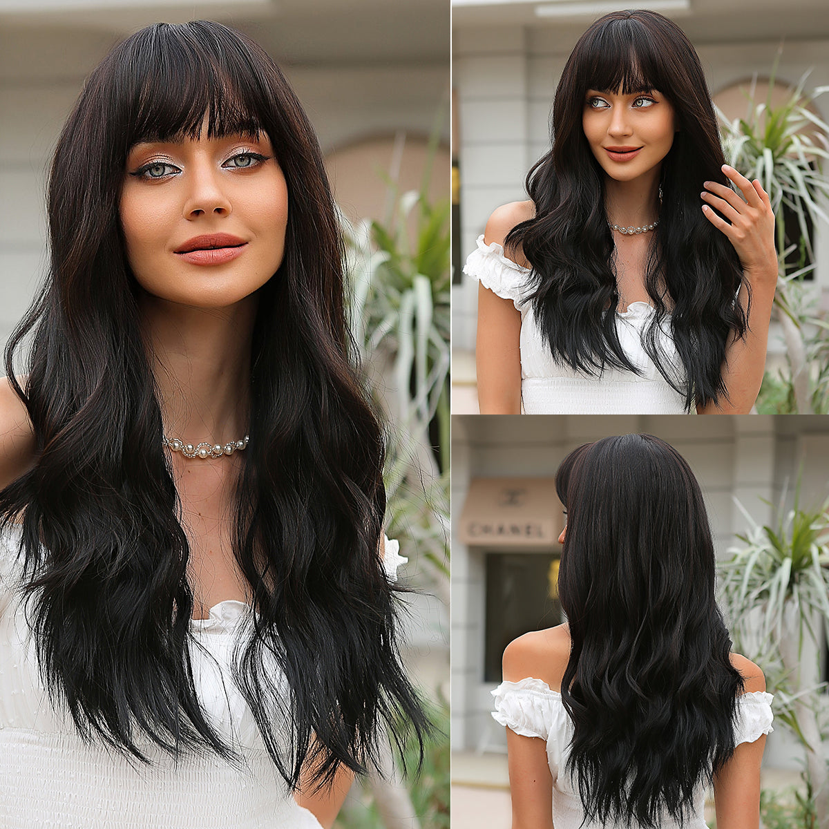 26 Inches Long Curly BlackWigs with Bangs Synthetic Wigs Women's Wigs for Daily or Cosplay Use WL1079-1