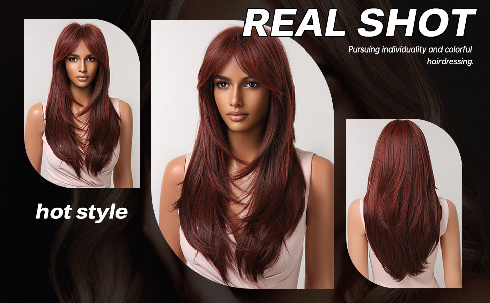 22 Inch-long red straight wigs with bangs wigs for women LC2068-3