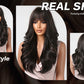 26 Inches Long Curly BlackWigs with Bangs Synthetic Wigs Women's Wigs for Daily or Cosplay Use LC2090-1