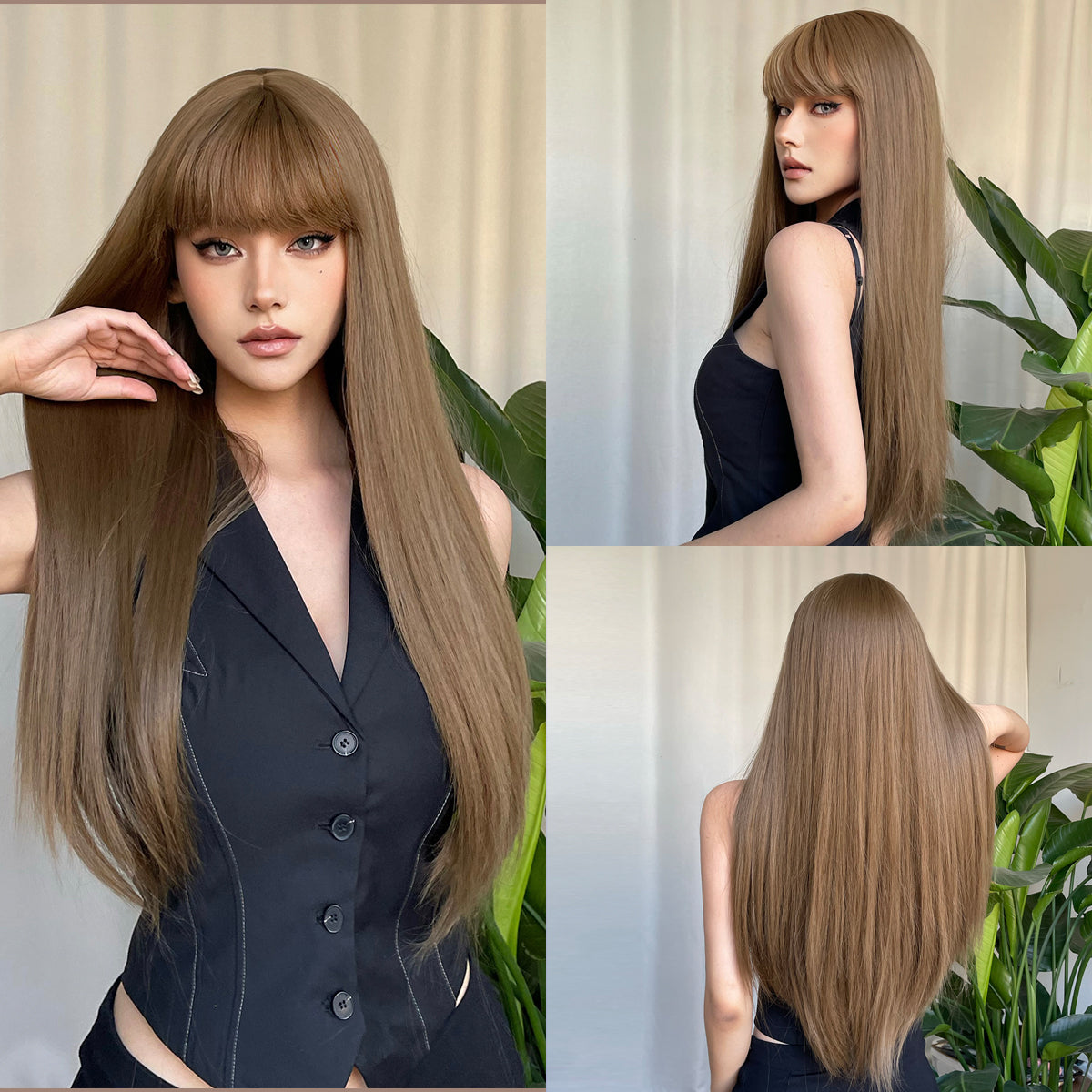 28 Inches Long Straight Brown Blonde Wigs Synthetic Fiber Wigs Women's Wigs Daily Use for Party or Cosplay Photos WL1011-2