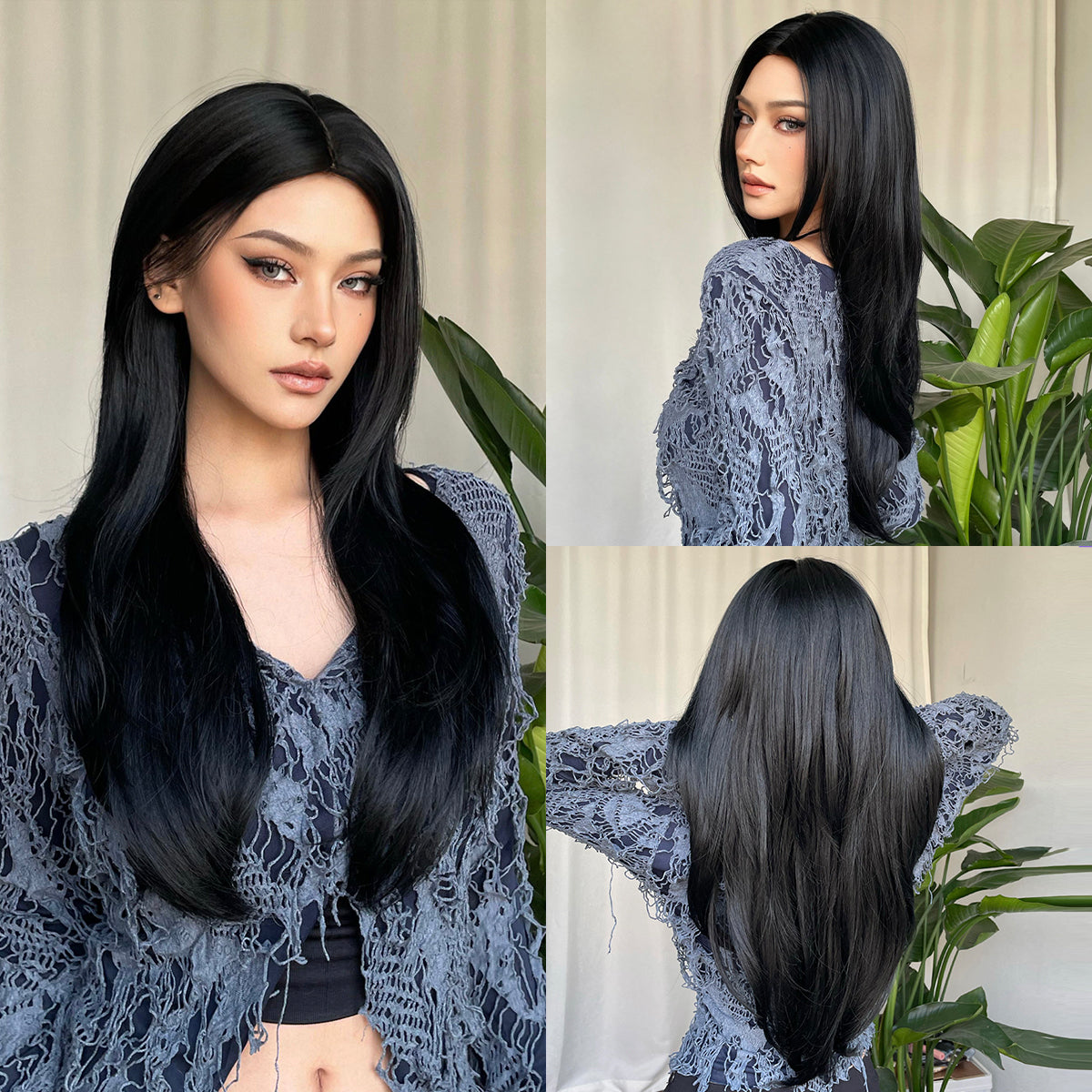 26 Inches Long Straight Black Wigs Synthetic Wigs Women's Wigs for Daily or Cosplay Use WL1101-1