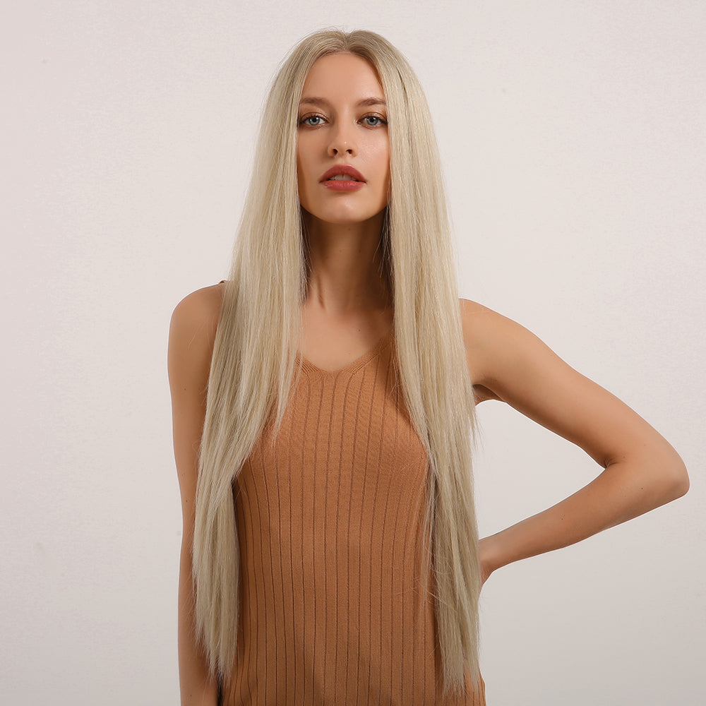 [[Lace Front] 28Inch Blonde Long Straight Wigs For Women BL66011-1