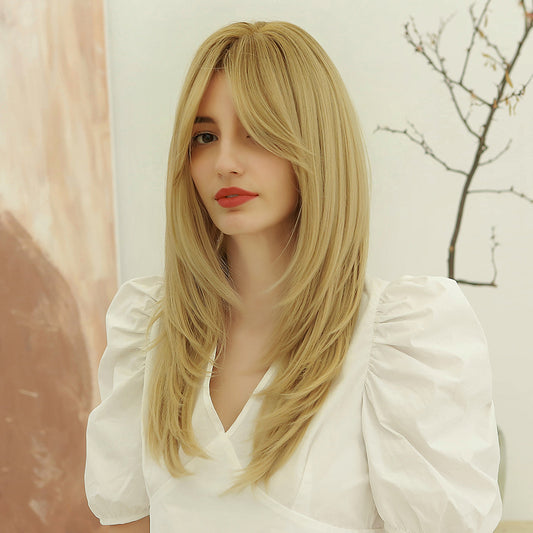 long Staight Ash Blonde Wigs for Women,Layered Synthetic Hair Wig for Daily Party LC259-3