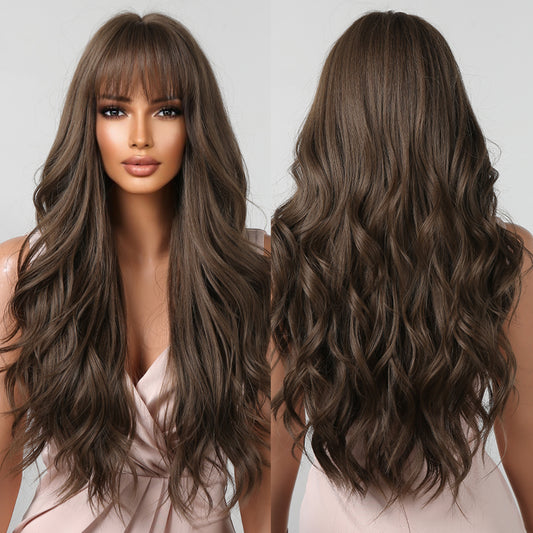 FDwig | 30-Inch-deep brown long curly wigs with bangs wigs for women LC2088-2