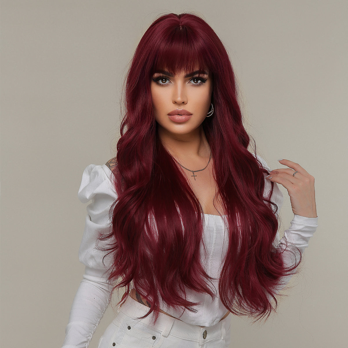 26inches wine red Long Burgundy curly wig lc2074-1