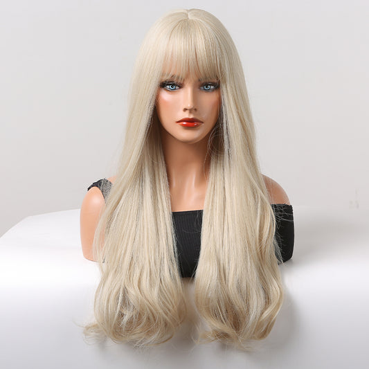 FDwigs| 24 Inch Long Platinum Wavy Wig With Bangs Synthetic Heat Resistant Wig LC5038-1