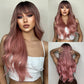 Long curly wigs black ombre pink with bangs wigs for women for daily life LC6018-1