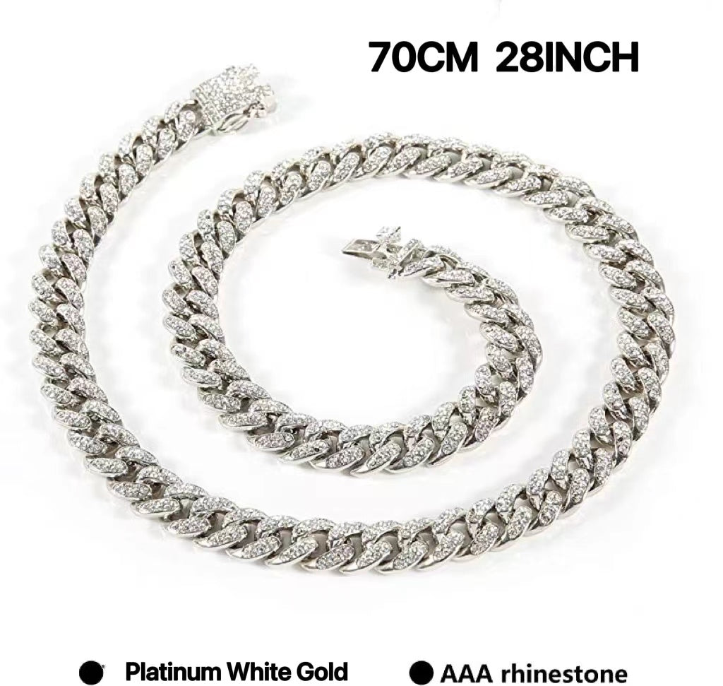 Platinum White Gold Plated Iced-out Chain Necklace for Men and Women 70cm 28inch | Jewelry| FDJ8