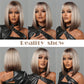 short straight bobo wigs black ombre blonde with bangs wigs for women for daily life LC2067-1