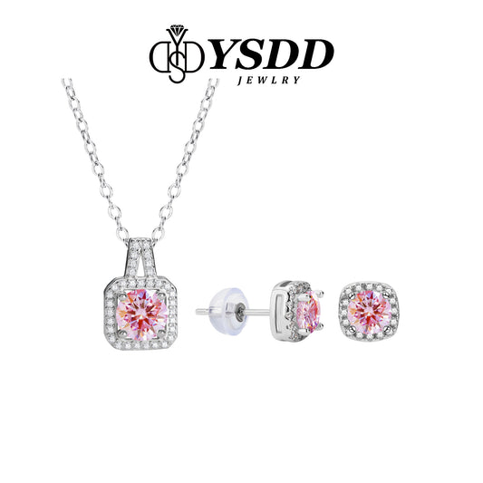 【#120】925 Sterling Silver Sakura Pink Moissanite Jewelry Set