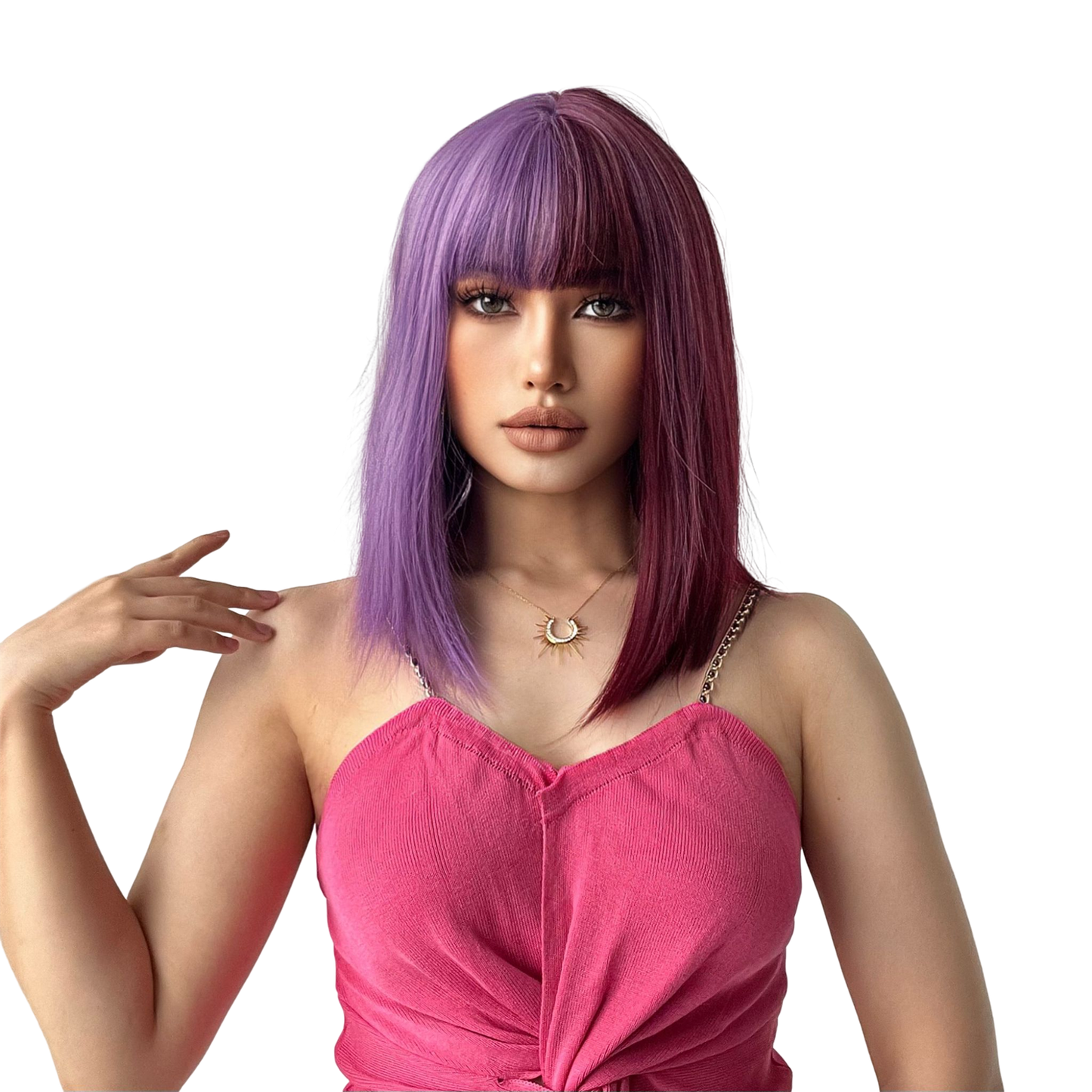 FDwig | 14-inch short straight purple Bob synthetic wig with bangs women's wig LC8023-1